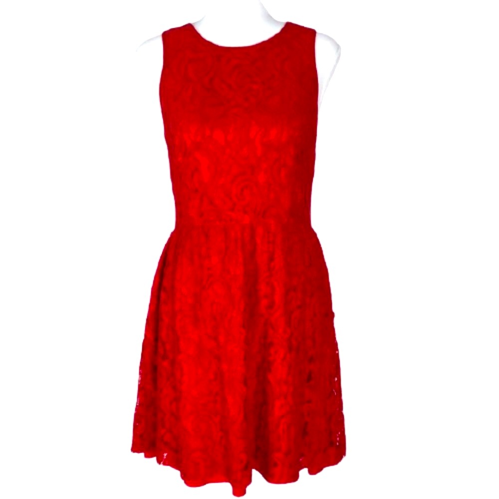 Kensie Red Crochet Lace Crop Sleeved Dress